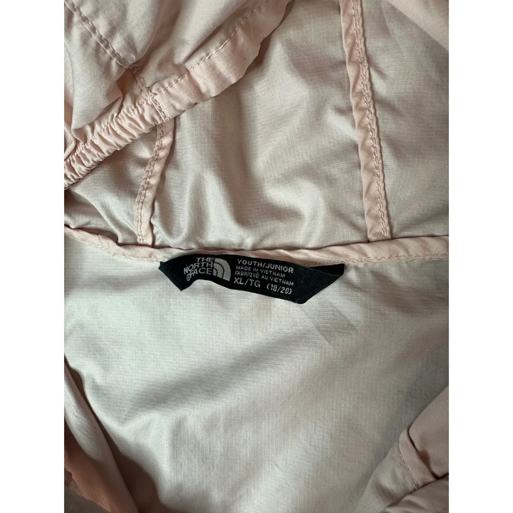 The North Face Girls WindWall Hooded Windbreaker Jacket Pink XL Logo Sleeve